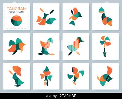 Jeu de puzzle Tangram. Vector Set avec divers objets. Illustration de Vecteur