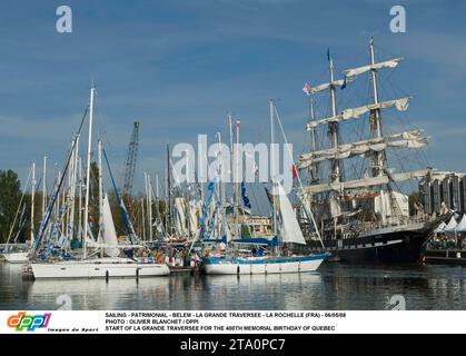 VOILE - PATRIMONIAL - BELEM - LA GRANDE TRAVERSÉE - LA ROCHELLE (FRA) - 06/05/08 PHOTO : OLIVIER BLANCHET / DPPI DÉPART DE LA GRANDE TRAVERSÉE POUR LE 400E ANNIVERSAIRE COMMÉMORATIF DE QUÉBEC Banque D'Images