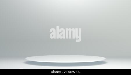 Podium en forme de cercle mince blanc avec ombre pour concept de produit sur un fond de studio gris doux . Concept minimal. Rendu 3D. Banque D'Images
