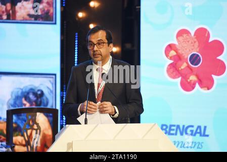 Bengal Global Business Summit 2023 22 novembre 2023, Kolkata, Inde : Sanjiv Puri, président de l'ITC, prend la parole lors du Bengal Global Business Summit BGBS. Kolkata Bengale-Occidental Inde Copyright : xDipaxChakrabortyxxxEyepixxGroupx Banque D'Images