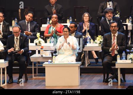 Bengal Global Business Summit 2023 novembre 22, 2023, Kolkata, Inde : Mamata Banerjee Ministre en chef du Bengale occidental prononce un discours lors du Bengale Global Business Summit BGBS. Kolkata Bengale-Occidental Inde Copyright : xDipaxChakrabortyxxxEyepixxGroupx Banque D'Images