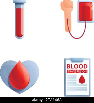 Icônes de jour de donneur définir vecteur de dessin animé. Main humaine et poche de sang médical. Médecine et concept de santé Illustration de Vecteur