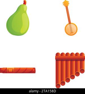 Icônes de symbole du Mexique ensemble vecteur de dessin animé. Instrument de musique mexicain. Tradition et culture Illustration de Vecteur