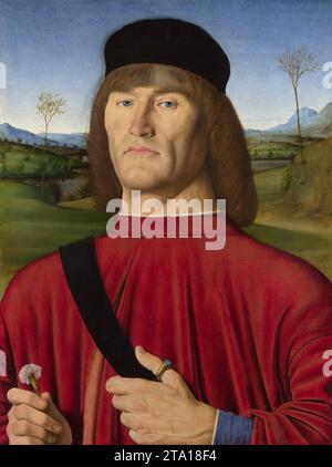 Andrea Solari (1460-1524) peinture - Un homme avec Un rose, c 1495 Banque D'Images