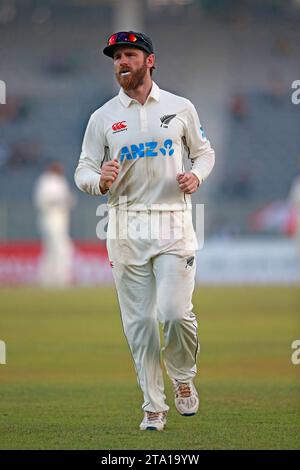 Bangladesh-Nouvelle-Zélande première journée d'essais première session au Sylhet International Cricket Stadium, Lakkatura, Bangladesh, 28 novembre 2023. Banque D'Images