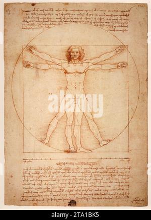 Léonard de Vinci dessin, l'homme de Vitruve (c 1485) Banque D'Images