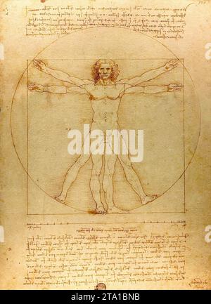 Dessin de Léonard de Vinci, l'homme de Vitruve (c. 1485) Banque D'Images