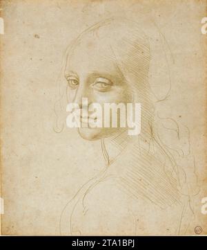 Léonard de vinci, tête d'une fille, dessin c 1483 Banque D'Images