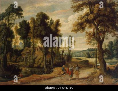 Paysage avec Christ et ses disciples sur la route d'Emmaus 1640s par Jan Wildens Banque D'Images