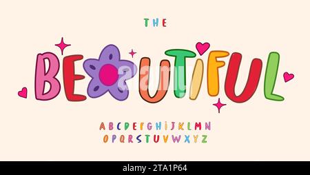 Bel alphabet pour enfants. Police de célébration joyeuse, jolies lettres joyeuses pour cartes de voeux, anniversaires, occasions festives. Lettres d'été arrondies Illustration de Vecteur