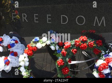 Washington, DC - 01 juin 2018 : mots 'Freedom' (une partie de l'inscription 'Freedom is not free') sur le Mémorial de la guerre de Corée sur le National Mall. Banque D'Images