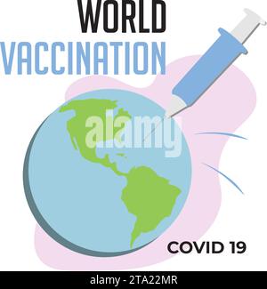 Planète terre avec une seringue affiche de la journée mondiale de vaccination Illustration vectorielle Illustration de Vecteur