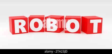 Rendu 3D Illustration du ROBOT Word en blocs rouges sur fond clair vue de face Banque D'Images