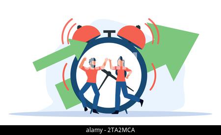 Personnages de dessins animés faisant équipe pour s'attaquer à un projet difficile, montrant l'importance du travail d'équipe dans l'illustration vectorielle de gestion d'entreprise. Personne c Illustration de Vecteur