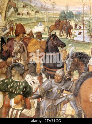 Vie de Saint Benoît, scène 30 : Benoît annonce la destruction de Montecassino (détail) 1505-08 par il Sodoma Banque D'Images