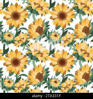 Modèle sans couture avec tournesols et feuilles Banque D'Images