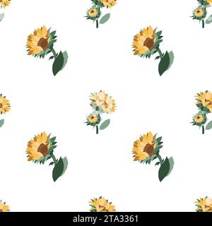Modèle sans couture avec tournesols et feuilles Banque D'Images