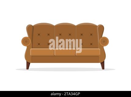 Canapé élégant et confortable dans un style plat isolé sur fond blanc. Canapé intérieur d'un salon ou d'un bureau. Meubles moelleux pour le repos et la détente Illustration de Vecteur