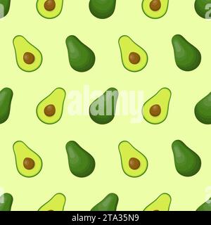 Avocat entier et demi modèle sans couture pour textiles, imprimés, vêtements, courtepointe, bannière et plus encore. Fond alimentaire sain. Fruits d'été pour une santé Illustration de Vecteur