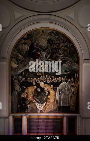 Tolède, Espagne - 17 mars 23 : peinture 'l'enterrement du comte d'Orgaz', une peinture à l'huile sur toile par El Greco, réalisée en 1588 à l'intérieur de la paroisse de sa Banque D'Images