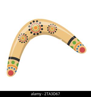 Icône traditionnelle de boomerang en bois isolé sur fond blanc. Arme de chasse et de sport australienne. Boomerang aborigène en bois. Illustration de Vecteur