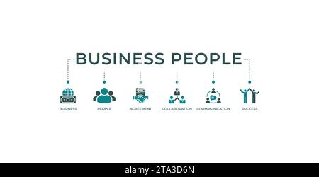 Concept d'illustration vectorielle de bannière de gens d'affaires avec des icônes d'affaires, de personnes, d'accord, de collaboration, de communication, et le succès Illustration de Vecteur