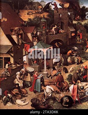 Proverbes néerlandais (détail) 1559 par Pieter l'ancien Bruegel Banque D'Images