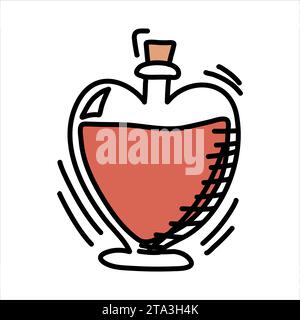 Parfum dans une bouteille en forme de coeur, illustration de doodle vectoriel. Illustration de Vecteur