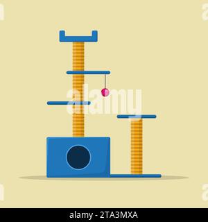 Tour de chat et poteau de grattage isolé sur fond blanc. Arbre à chat avec maison de chat, meubles pour chatons. Accessoires pour aire de jeux pour chats Illustration de Vecteur