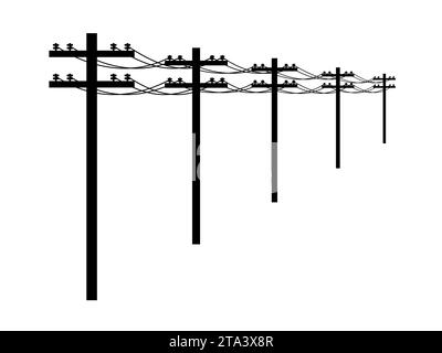 Perspective d'icône de poteau électrique isolé sur fond blanc. Silhouette de lignes électriques, transmission d'énergie électrique. Concept d'électricité de poteau de service public. Illustration de Vecteur