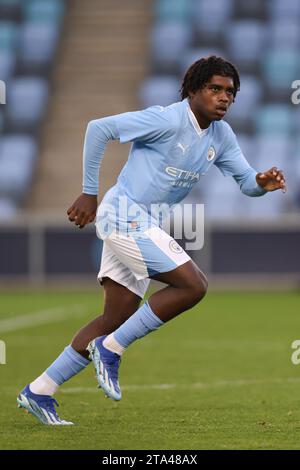 Manchester, Royaume-Uni. 28 novembre 2023. Jaden Heskey de Manchester City lors du match de l'UEFA Youth League à l'Academy Stadium de Manchester. Le crédit photo devrait être : Gary Oakley/Sportimage crédit : Sportimage Ltd/Alamy Live News Banque D'Images