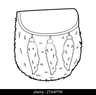 Sac silhouette Sporran. Illustration technique accessoire de mode. Vector satchel vue avant 3-4 pour hommes, femmes, style unisexe, sac à main plat maquette CAD esquisse contour isolé Illustration de Vecteur