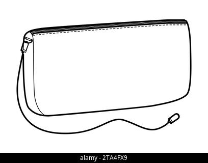 Pochette pochette silhouette sac. Illustration technique accessoire de mode. Vector satchel vue avant 3-4 pour hommes, femmes, style unisexe, sac à main plat maquette CAD esquisse contour isolé Illustration de Vecteur