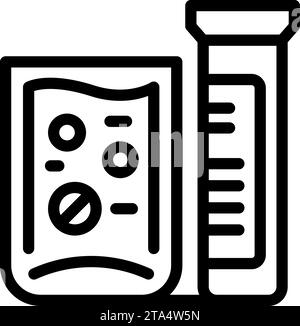 Vecteur de contour d'icône de médicament pour tube à essai. Aspiration de poudre. Comprimé de remède Illustration de Vecteur