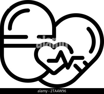 Vecteur de contour d'icône de médicament de pilule de coeur. Vitamine médicinale. Le sachet froid se dissout Illustration de Vecteur