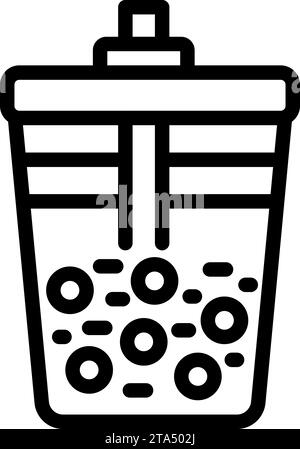 Vecteur de contour d'icône de récipient de thé de bulle. Boisson douce aux perles de tapioca. Thé glacé crémeux Illustration de Vecteur