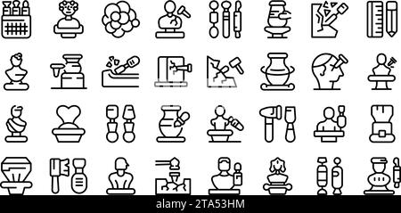 Les icônes de sculpture définissent le vecteur de contour. Carver sculpte le mâle. Travail créatif Illustration de Vecteur