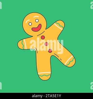 Homme en pain d'épice de Noël. Cuisine traditionnelle de vacances. Illustration vectorielle. Imprimé Noël et bonne année de style moderne pour cartes, autocollants et Illustration de Vecteur