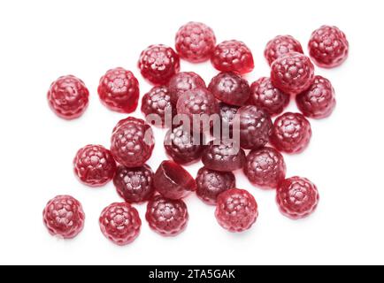 Vitamines pour les enfants, bonbons de gelée de fruits gommeux sur fond blanc Banque D'Images