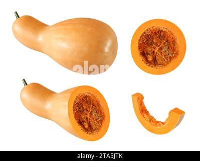 Collection de citrouille entière et tranchée sur fond blanc isolé avec chemin de découpage Banque D'Images