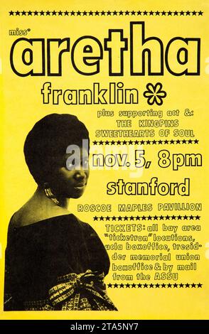Aretha Franklin - 1971 Stanford, Palo Alto, Californie, affiche de concert vintage Banque D'Images