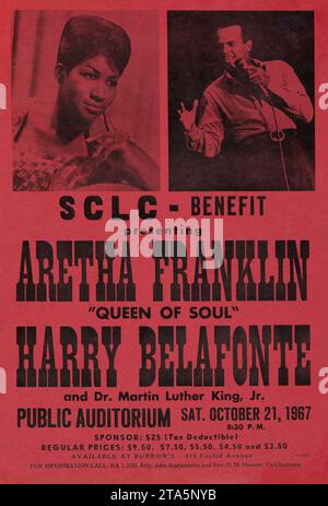 Aretha Franklin (« Queen of Soul »), Harry Belafonte, Martin Luther King Jr. 1967 SCLC Benefit concert Poster Banque D'Images