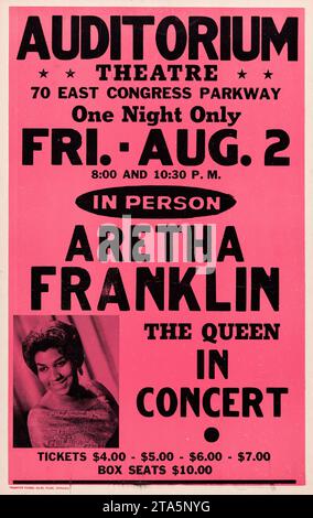 Aretha Franklin, la Reine de l'âme, Auditorium Theatre, Congress Parkway, affiche de concert d'époque (vers 1974) Banque D'Images