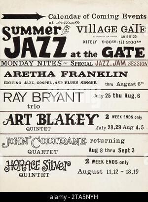 JAZZ À LA PORTE - Aretha Franklin - John Coltrane 1961 Greenwich Village concert Handbill Banque D'Images