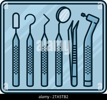 Variété d'outils de dentisterie sur plateau en acier inoxydable illustration vectorielle isolée pour la Journée des dentistes le 6 mars Illustration de Vecteur