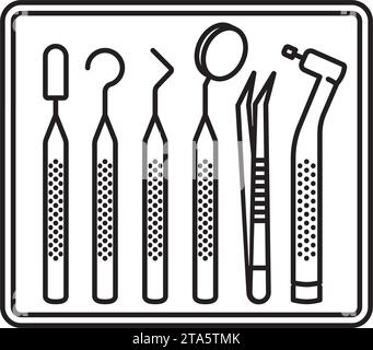 Variété d'outils de dentisterie sur l'icône de ligne de vecteur de plateau pour la Journée des dentistes le 6 mars Illustration de Vecteur