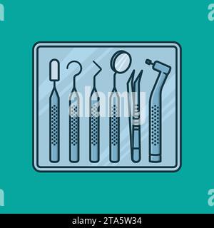 Variété d'outils de dentisterie sur illustration vectorielle de plateau en acier inoxydable pour la Journée des dentistes le 6 mars Illustration de Vecteur