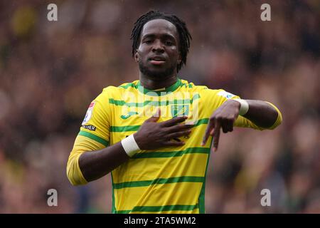 Jonathan Rowe de Norwich City célèbre après avoir marqué un but égalisateur pour atteindre 1-1 - Norwich City v Hull City, Sky Bet Championship, Carrow Road, Norwich, Royaume-Uni - 4 août 2023 usage éditorial uniquement - DataCo restrictions s'appliquent Banque D'Images