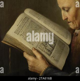 Vieille femme lisant une Bible (détail) c. 1630 par Gerrit Dou Banque D'Images