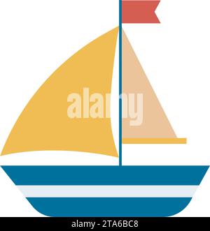 Bateau de mer jouet isolé sur fond blanc. Navire de mer simple avec voile et drapeau clip art. Voilier, illustration vectorielle Illustration de Vecteur